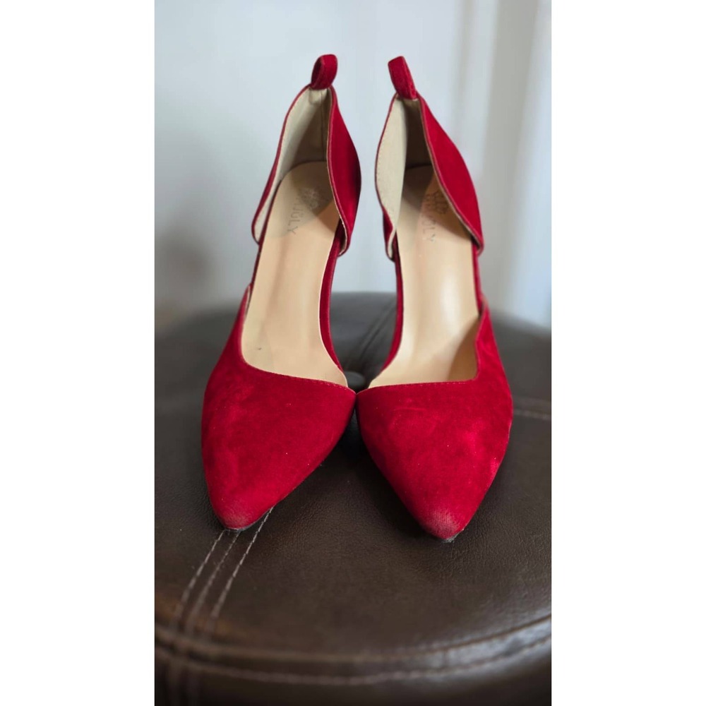 MMJULY Red Faux Suede Pointed Toe D'Orsay Stiletto Heels Size 38‎
